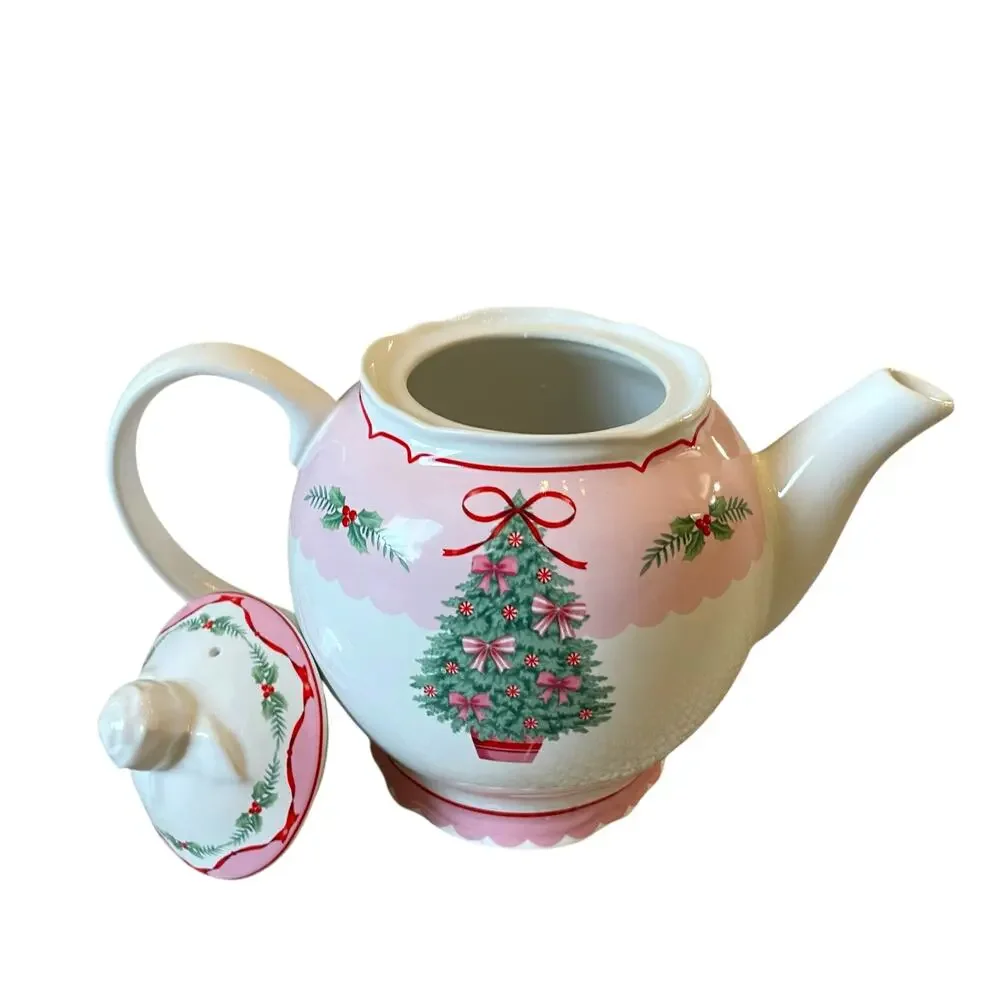 PINKMAS Pink Bows Christmas Tree Teapot 7 x 10